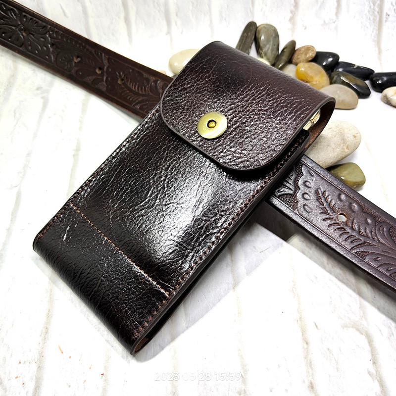 Leatherwork Fasteners - Mobiele Telefoon Heuptas Echt Lederen Telefoon