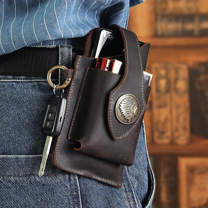 Leatherwork Fasteners - Heren lederen heuptas Mobiele telefoon tas