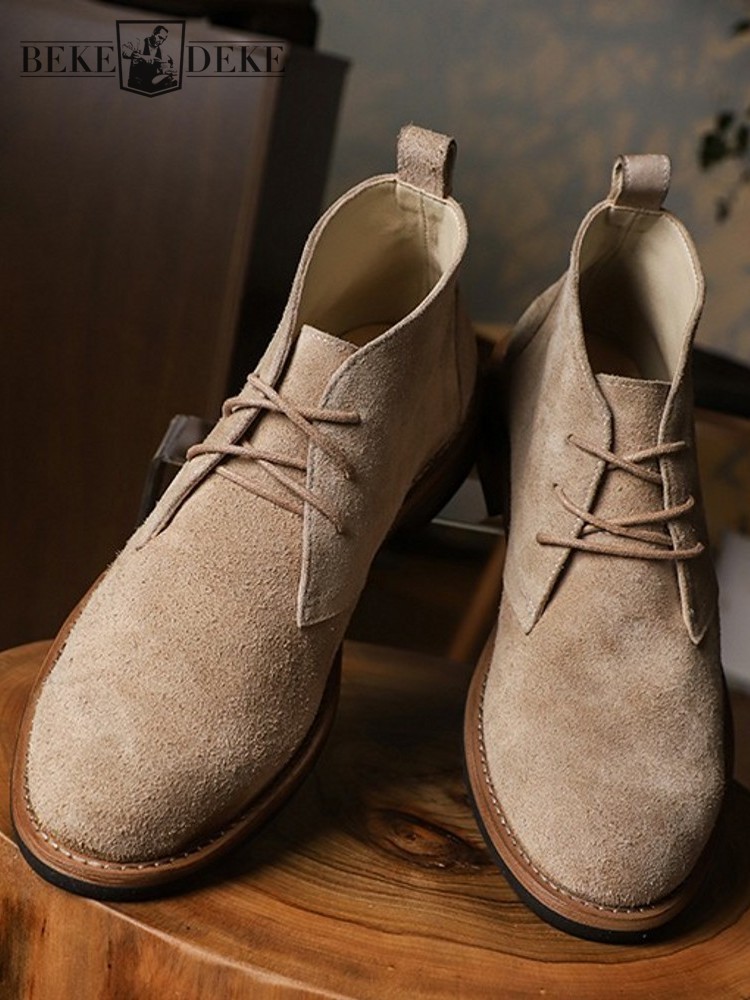 Leatherwork Boots - Mode Veelzijdige Mannelijke Veterschoenen Kleurblok Koe